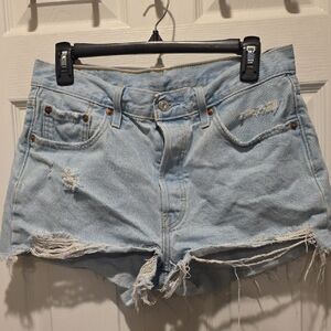 Levi's Light Blue Distressed Jean Shorts